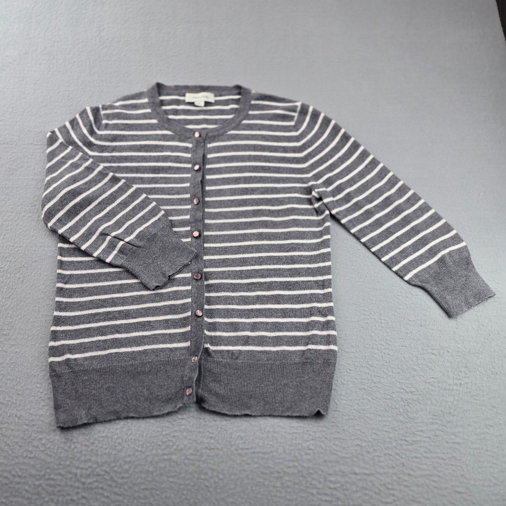 Merona Cardigan Sweater Women Small Multi Striped Cotton Tight Knit Button Front